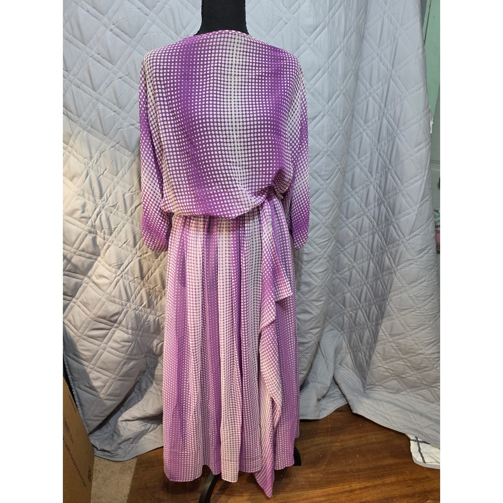Vintage 1978 Hanae Mori Purple Polka Dot 2 Piece Blouse & Maxi Skirt Set Size 4